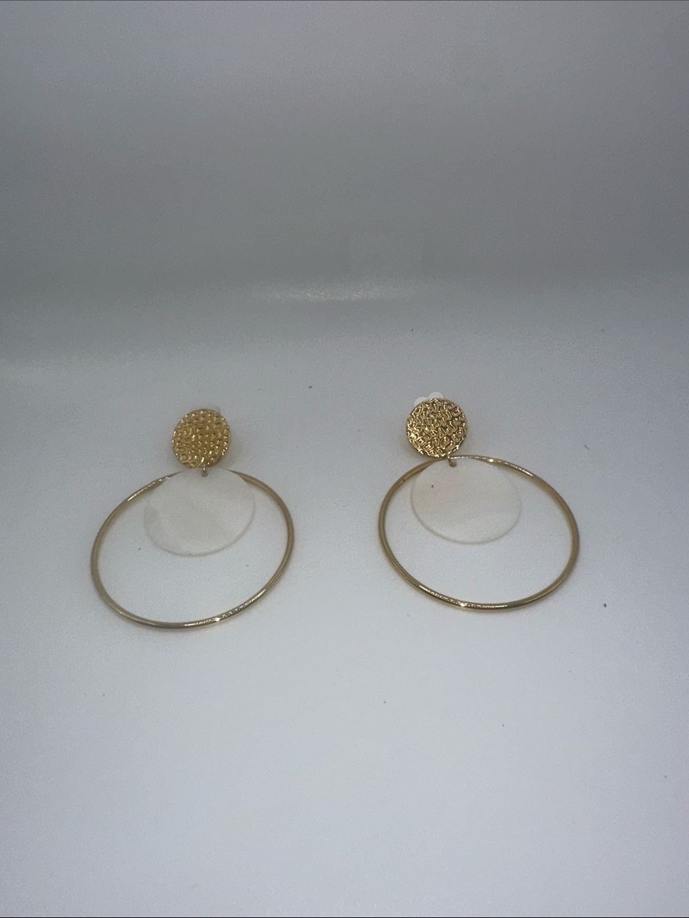 Fashion Jewelry Gold Textured Disc Hoop Earrings
